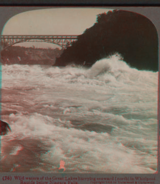 Wild waters of the Great Lakes in Whirpool Rapids hurrying seaward (north) in below Niagara Falls. 1895-1903