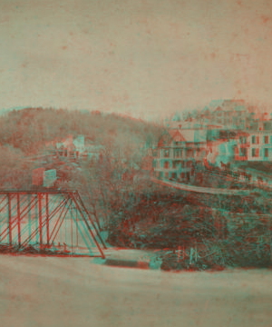 [View of the centennial flood innudating the railroad bridge.] 1876? 1869?-1885?