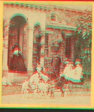 [Children in a goat cart in front of house.] 1860?-1869?