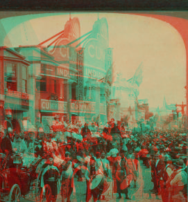 Fun makers on the crowded Pike - a street enticing "shows". St. Louis, Mo. 1903-1905