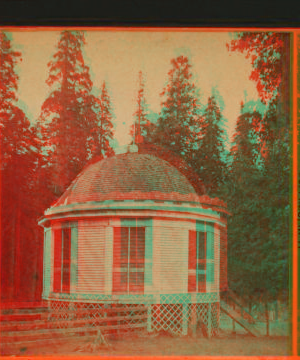 House over the Stump of the Original Big tree, diameter 32 feet, Mammoth Trees of Calaveras Co., California. 1870?-1880?