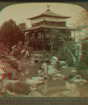 Japan in America - pretty maids in garden before a Japanese teahouse. 1903-1905