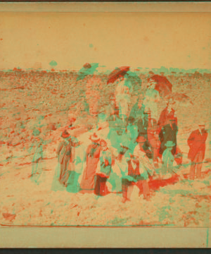 [Group on a beach, some with umbrellas.] 1859?-1870?