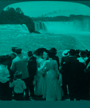 Admiring tourists viewing the Falls, from Prospect Point, Niagara, U.S.A. 1895-1903