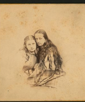 San Jose, California. [Portrait of two unidentified women with their hair down.] 1870-1873 1868?-1885?