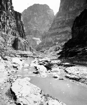 Kanab Canyon, near mouth. Cliffs in the distance right and left are on the other side of the Colorado River.