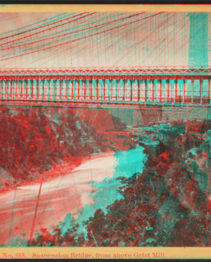 Suspension Bridge, from above Grist Mill. [1863?-1880?]