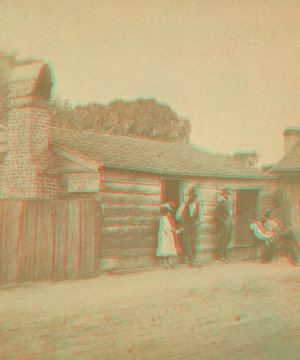 [Relaxing in Front of the 'Eating Saloon.'] [ca. 1865]