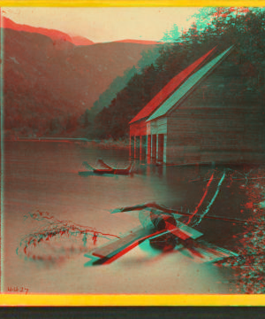 Echo Lake, from the boat house, showing the summit of Mount Lafayette. 1863?-1875?