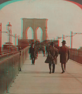 On Brooklyn Bridge, New York. [1867?-1910?]