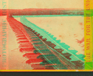 View of James River pontoon bridge, from south side, above Jones' Landing. 1861-1865