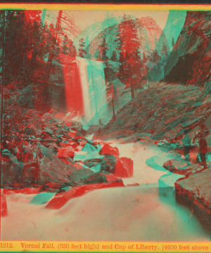 Vernal Fall,(350 feet high.) and Cap of Liberty, (4600 feet above Valley.) ca. 1870