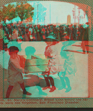 St. Mary's Cathedral bread line, where the little tots were not forgotten, San Francisco. 1906