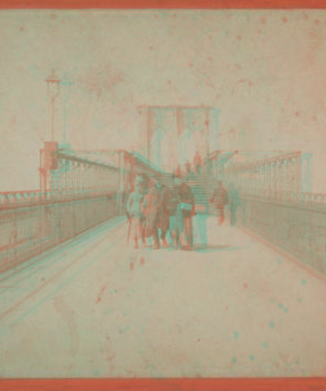 [Brooklyn Bridge, promenade.] [1867?-1910?]