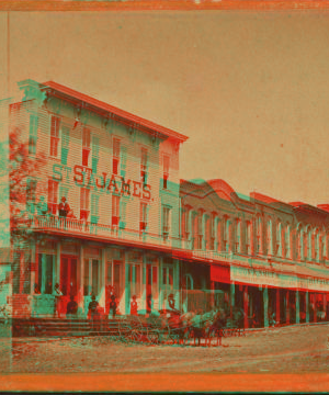 [Commercial street with view of St. James hotel(?).] 1868?-1906?