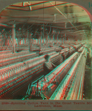 Spinning cotton yarn in the great textile mills, Lawrence, Mass. 1869?-1910?