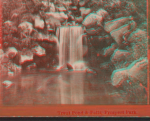 Trout Pond and falls, Prospect Park. [1870?-1890?]