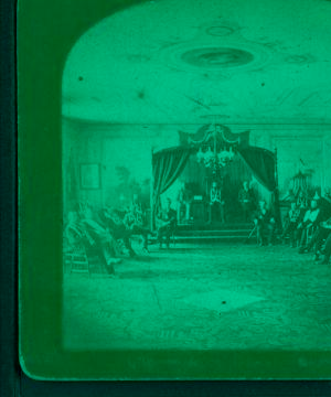 [Interior of Odd Fellows' new hall, including murals and painted ceilings.] 1865?-1880? [1870?]