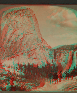 Nevada Falls (605 ft. high) and Cap of Liberty (1,800 ft. high), from Trail, looking East, Yosemite Valley, Cal. 1893-1904