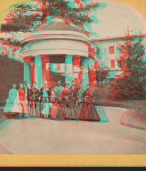 Columbian Spring, Saratoga. [A Family posing in the front.] [ca. 1868] [1858?-1905?]