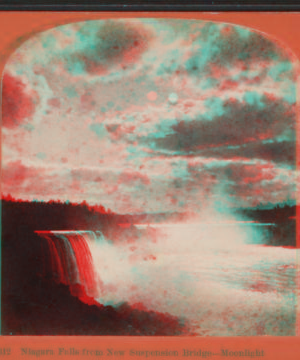 Niagara Falls from new suspension bridge, moonlight. 1869?-1880?