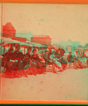 [People sitting in chairs on the beach, Old Orchard Beach, Maine.] 1869?-1880?