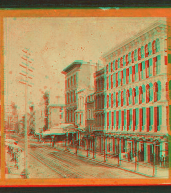 [Street scene showing buildings and street tracks.] [ca. 1880] 1859?-1904