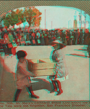 St. Mary's Cathedral bread line, where the little tots were not forgotten, San Francisco. 1906