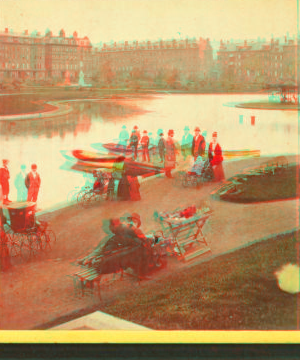 [Colorized view of people walking on a path and at the boat launch.] 1865?-1890?