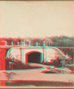 Granite arch over footpath south of playground. [1860?-1900?]