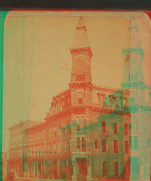 View of a Commercial building with clock tower, Des Moines, Iowa. 1870?-1885? 1870-1880