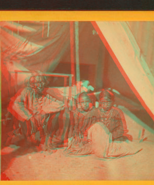 [Man and two girls outside entrance to a tent.] 1865?-1915? 1865-1915