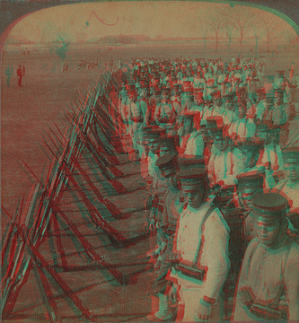 Mobilizing the great army of invasion - soldiers preparing to leave for Manchuria, Tokyo, Japan