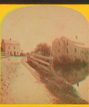 [View of road next to body of water at Hopkinton.] 1860?-1885?