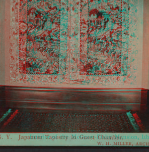 Interior of the McGraw-Fiske Mansion, Ithaca, N.Y. Japanese tapestry in guest chamber. (W. H. Miller, architect) [1879?-1883?]