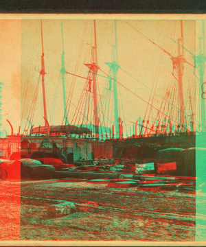 [Wharves showing ships moored.] 1860?-1895?