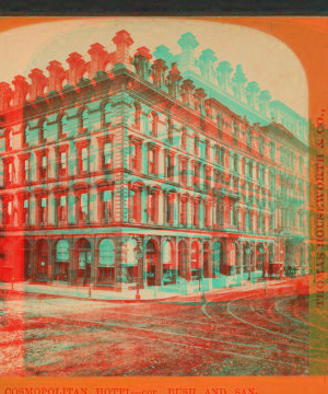 Cosmopolitan Hotel, cor. Bush and Sansome Streets. [ca. 1872] 1865-1880?