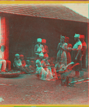 Plantation View. Kitchen of a Barracoon, with slaves variously occupied. [ca. 1870]