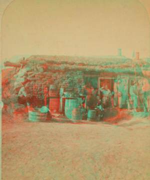 [Family in front of a sod house.] 1868?-1906?