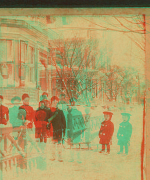 [Children in the winter in front of a house.] 1865?-1899