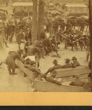 General Grant's Council of War. [Shows Gen. Grant reading map over Gen. Meade's shoulder at Massaponax Church, Va.] 1880?-1891? 1861-1865 one view copyright 1904