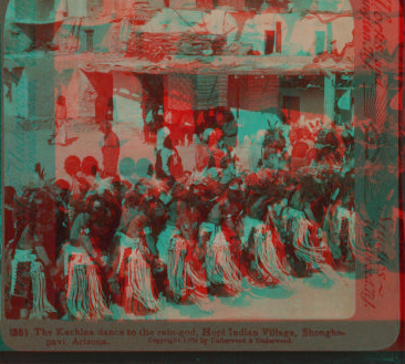 The Kachina dance to the rain-god, Hopi Indian village, Shonghopavi, Arizona. 1870?-1910?