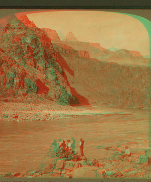 Beside the Colorado - looking up to Zoroaster Tower from Pipe Creek. c1902-1903