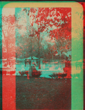 [View of fountain and tents, Central Park, New York City.] 1860?-1905?