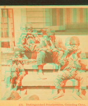 Distinguished southerners, grinding cane. [Children chewing sugar cane on the porch.] 1868?-1900?