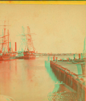 [View of pier and ships docked in the harbor.] 1860?-1895?