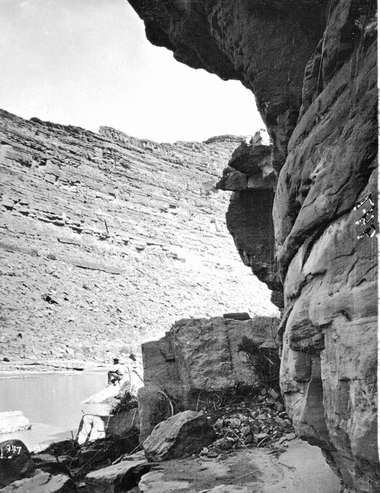 View in the canyon of the San Juan, below the mouth of the Rio de Chelly. San Juan County, Utah. 1875.