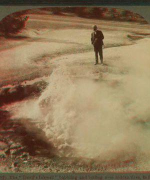 The 'Devil's Inkwell' bubbling and boiling over hidden fires, in famous Yellowstone Park, U.S.A. 1901, 1903, 1904