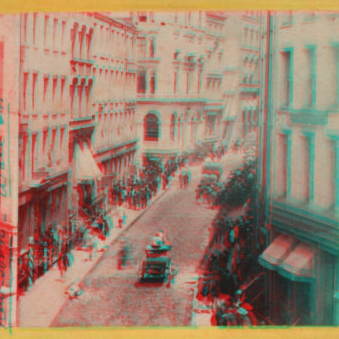 The bulls and bears in gold. William Street, in front of the Hole in the Wall. 1865?-1905? [ca. 1860]