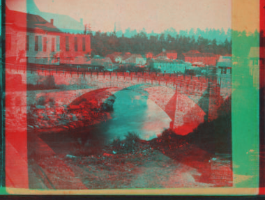 View of the Arch Bridge, over the Ausable River in Keeseville. Span 92 feet. 1865?-1885?